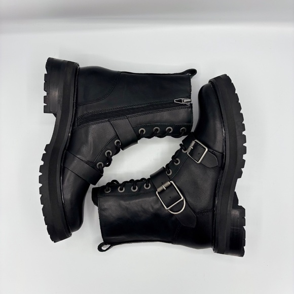Dolce Vita Black Combat Boots Size 7 Lug Sole Buckle Leather Zip - Picture 10 of 15